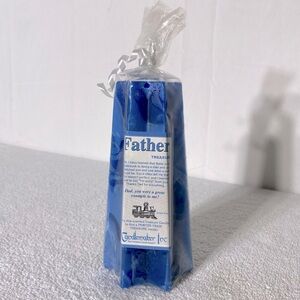 Vintage Blue Fathers Day Candle With Pewter Train Treasure Inside Candle